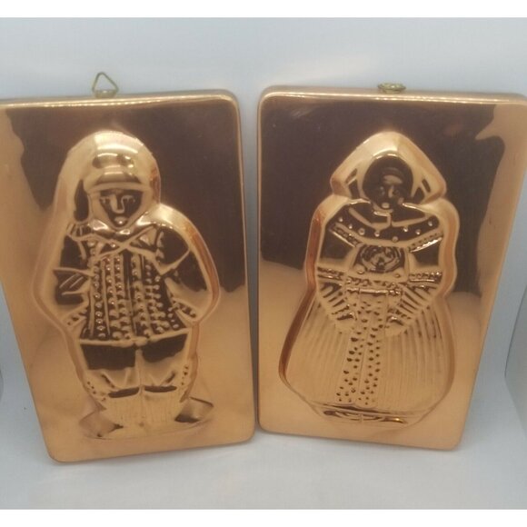 Vintage Copper Chocolate Mold Tins Traditional Dutch Boy and Girl Set of 2 - Picture 3 of 10